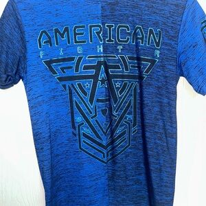 Boys small American Fighter Blue Short Sleeve Tee with Geometric Design
